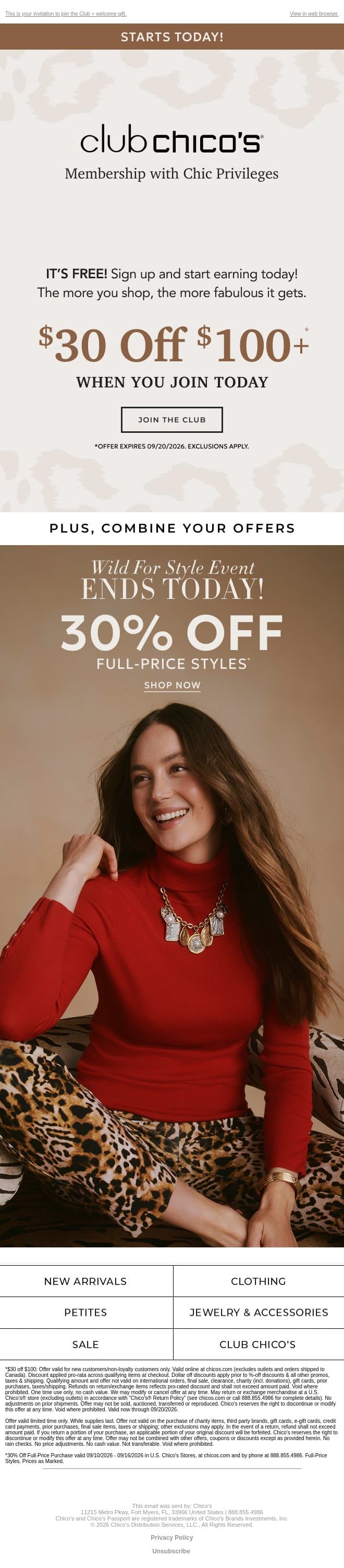 ACCEPTING NEW MEMBERS email from Chico's screenshot