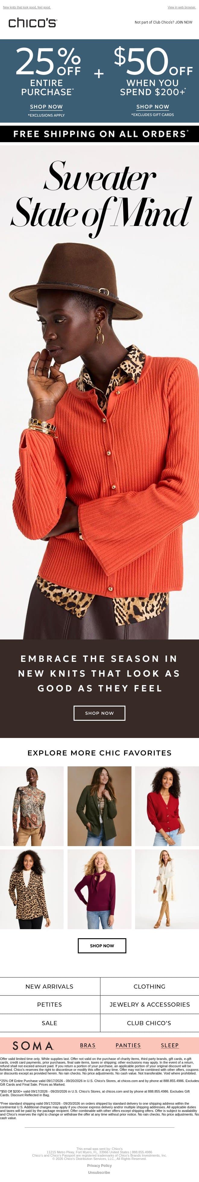 25% Off + $50 Off — This Weekend Only email from Chico's screenshot
