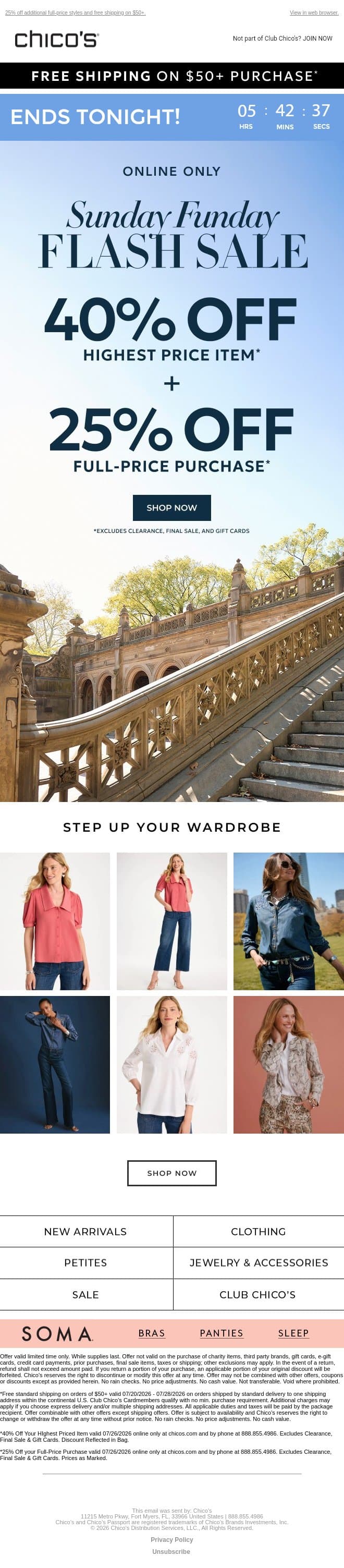 FINAL HOURS! 40% OFF 1 email from Chico's screenshot