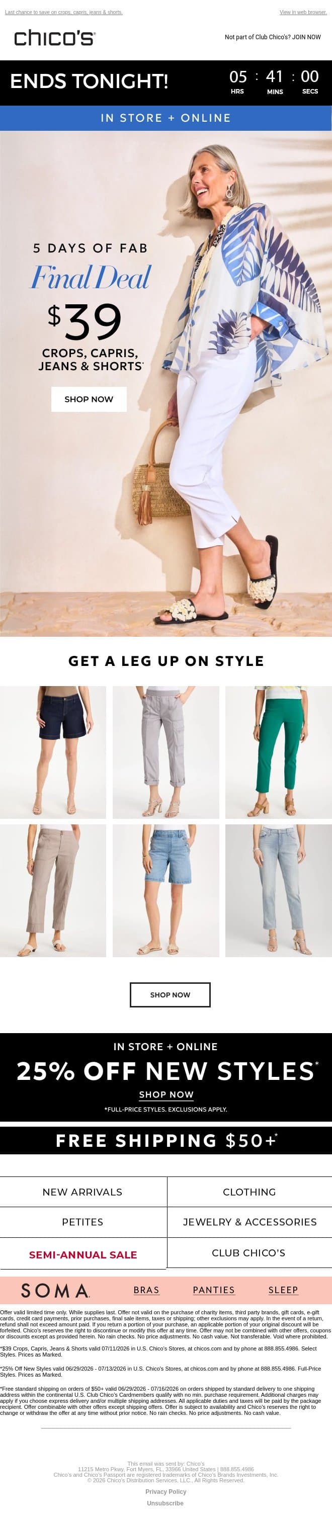 Going, going... $39 🏃‍♀️ email from Chico's screenshot