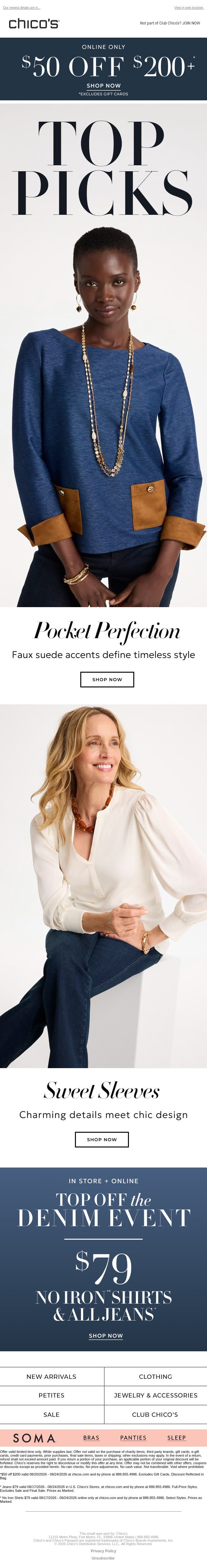 Textured Tops You'll Reach For 🖤 + $79 Denim Event email from Chico's screenshot