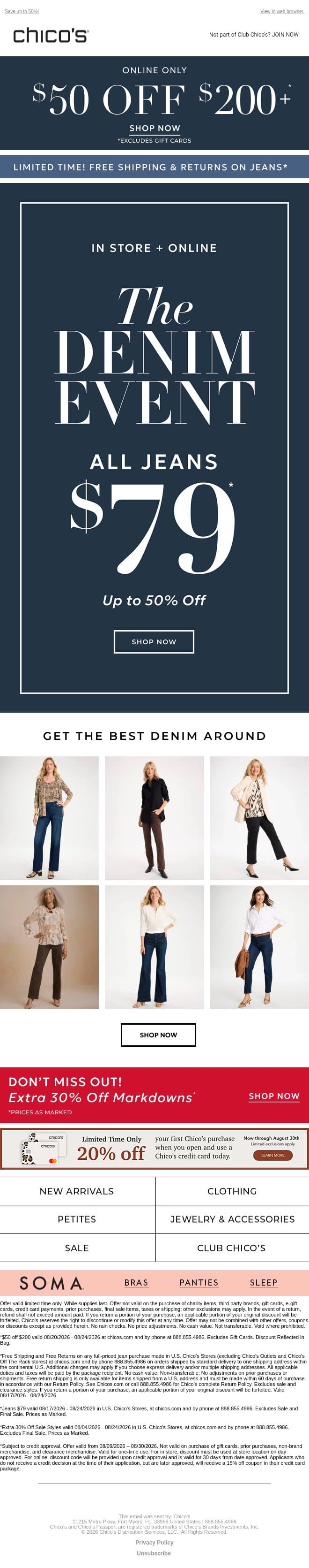 Stock Up On Denim For $79 (Free Shipping Included) email from Chico's screenshot