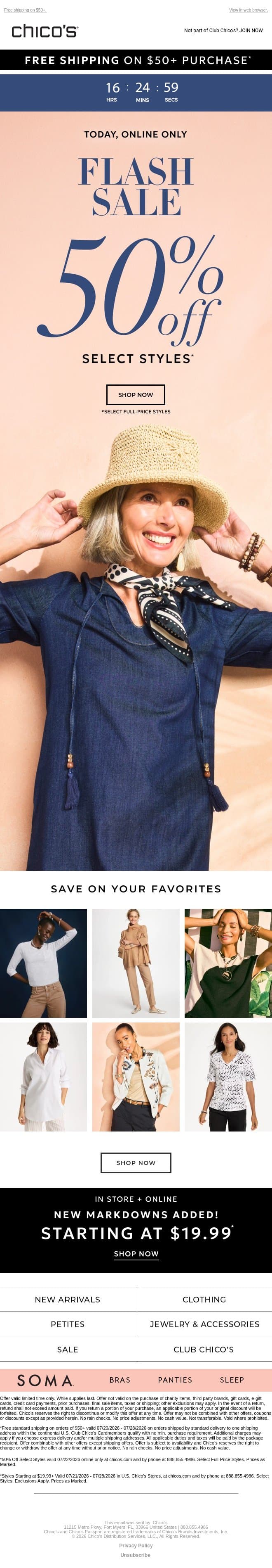 TODAY ONLY! 50% off your new faves email from Chico's screenshot