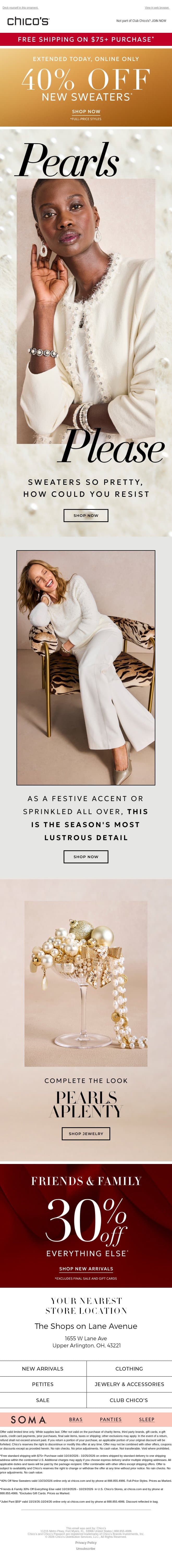 40% Off New Sweaters EXTENDED TODAY! email from Chico's screenshot