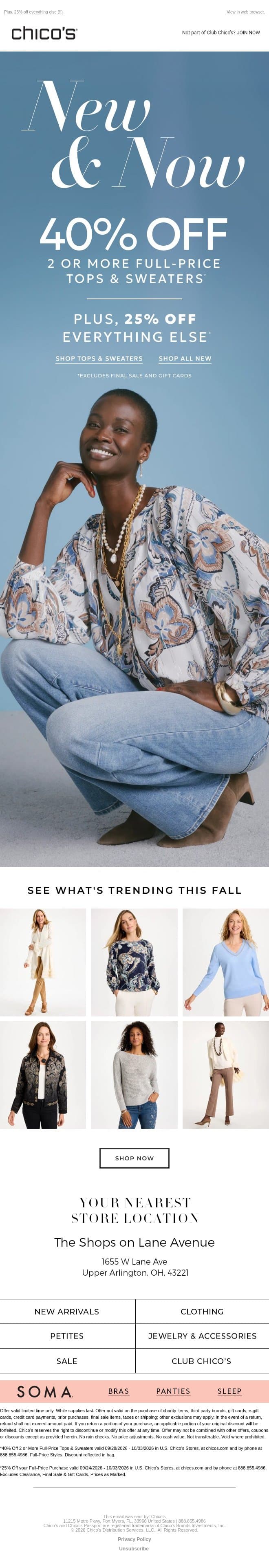 October is for 40% off 2+ NEW tops & sweaters email from Chico's screenshot