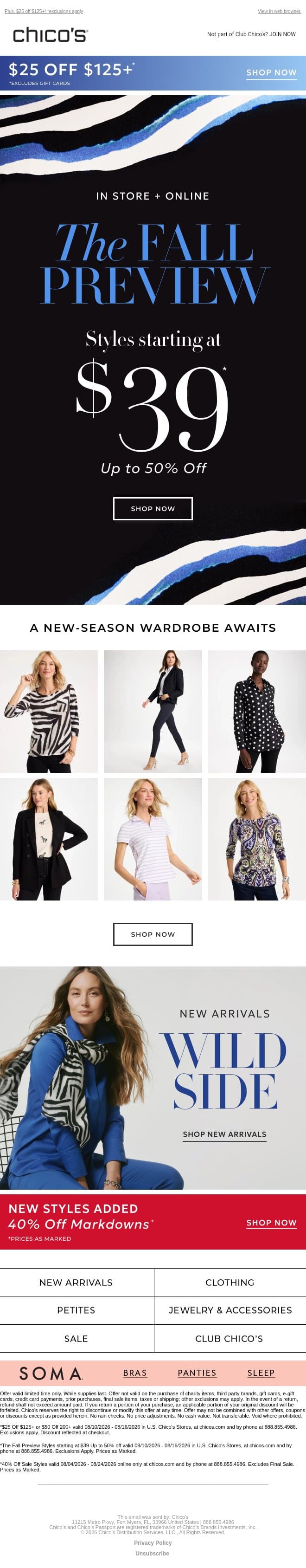 Jumpstart your $39+ fall closet (up to 50% off) email from Chico's screenshot