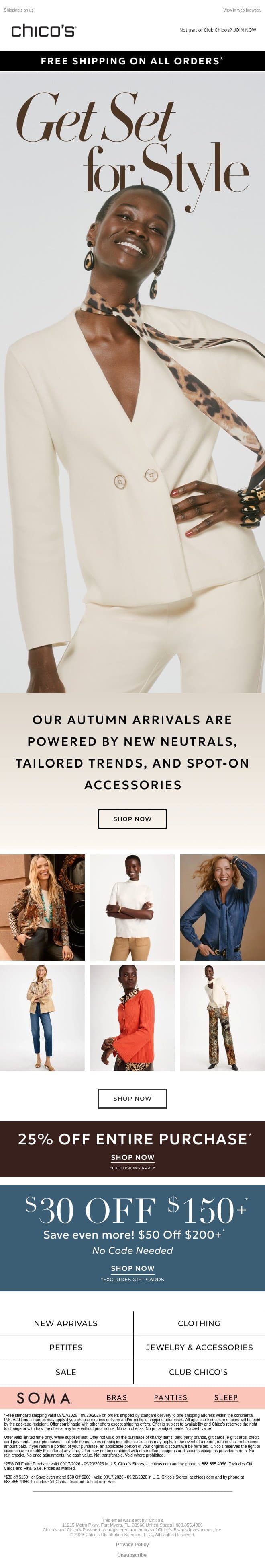 It’s a Match: New Arrivals + $50 Off $200+ email from Chico's screenshot