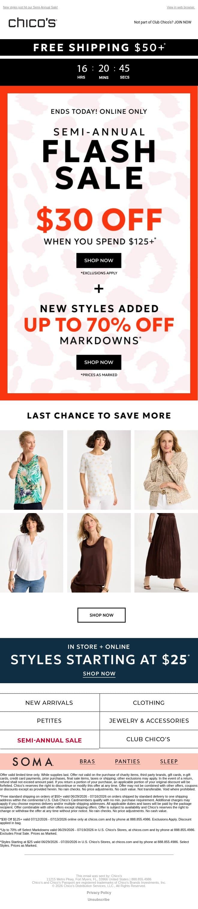 LAST DAY! $30 off $125+ *excl. apply email from Chico's screenshot