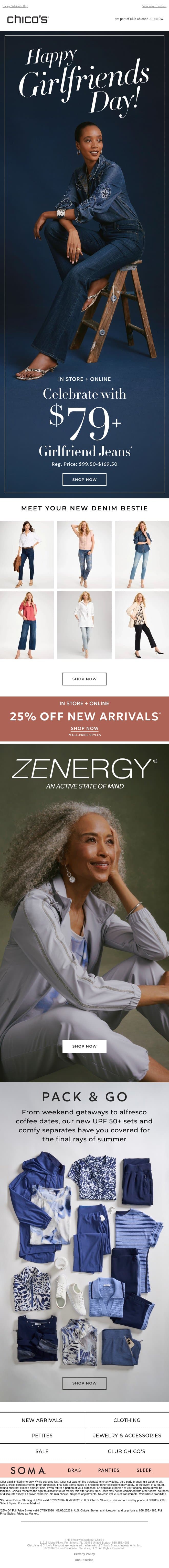 Celebrate with $79+ Jeans email from Chico's screenshot