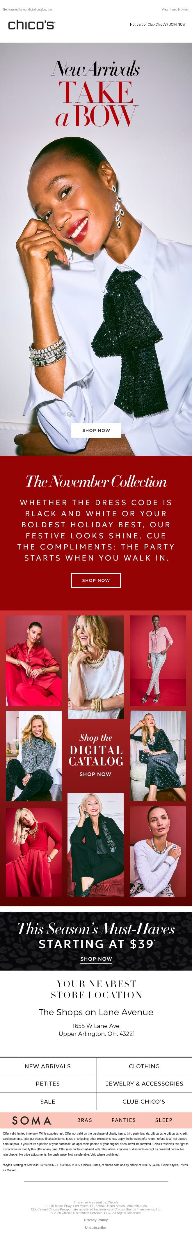 $39+ Must-Haves + Merry New Arrivals email from Chico's screenshot