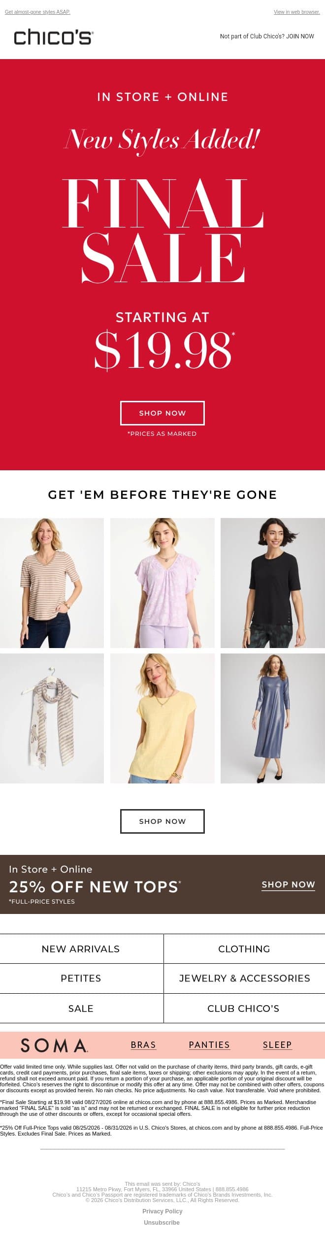 NEW FINAL SALE: $19.98+ email from Chico's screenshot