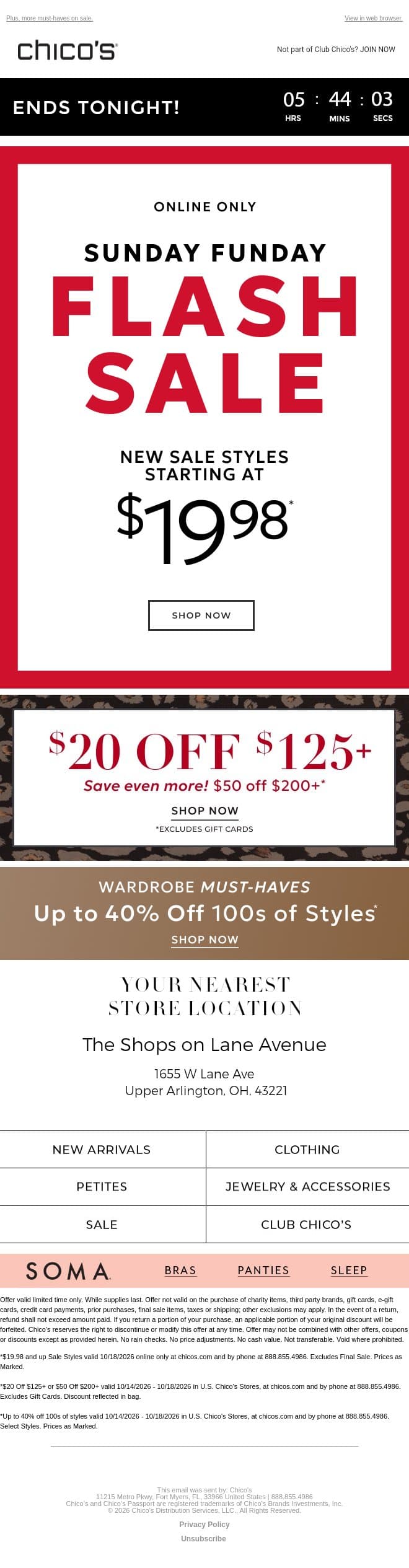 FINAL CALL! 19.98+ sale styles + up to $50 off email from Chico's screenshot