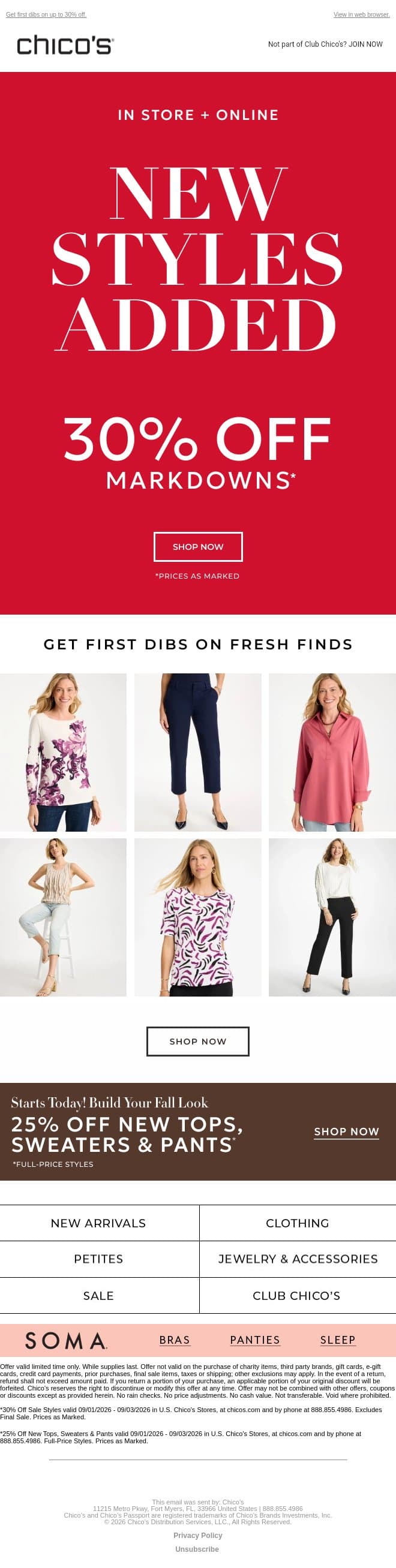 NEW MARKDOWNS JUST ADDED email from Chico's screenshot