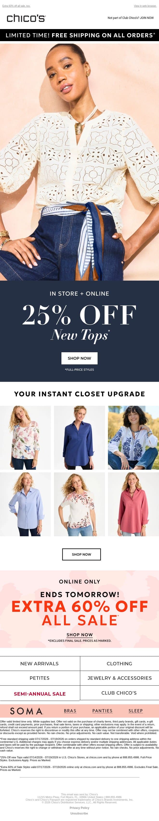 The rush is REAL! 25% off new tops 👚 🏃‍♀️ email from Chico's screenshot