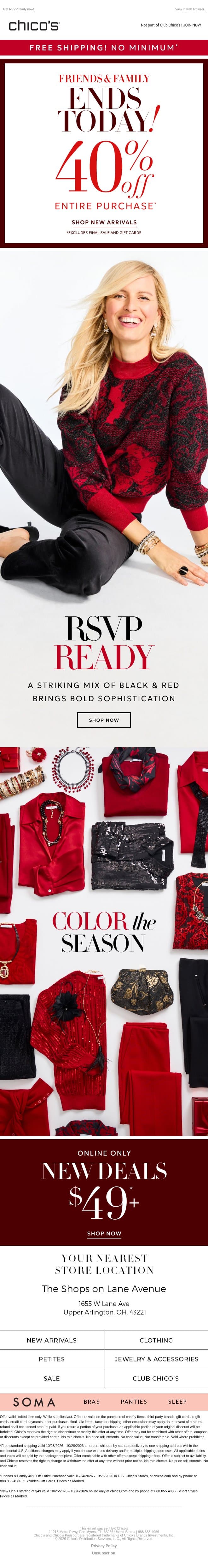 40% Off + Free Ship NO MINIMUM! 🏆 GUEST DRESSED email from Chico's screenshot