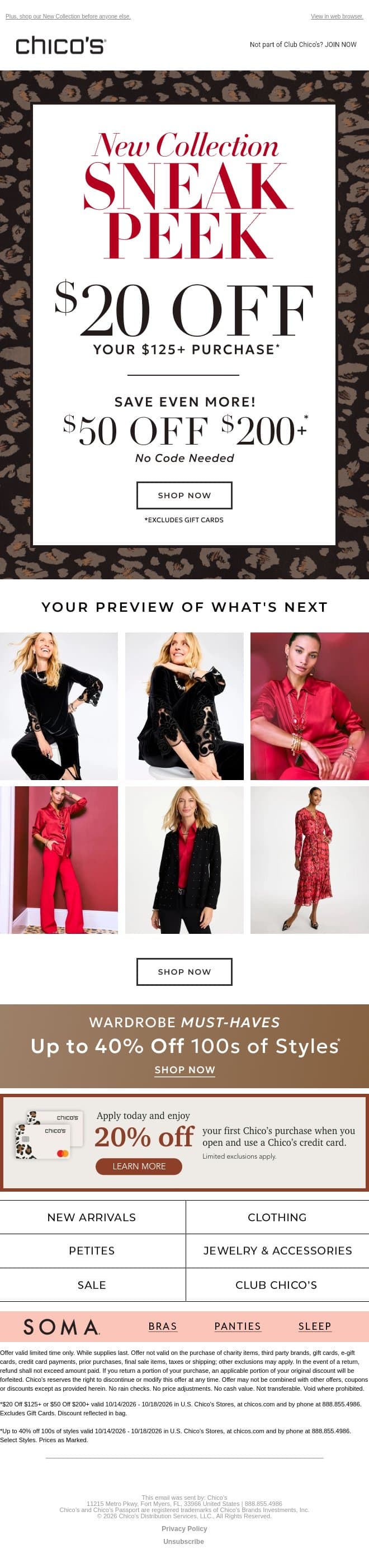 Your call: $20 or $50 off! 😍 email from Chico's screenshot