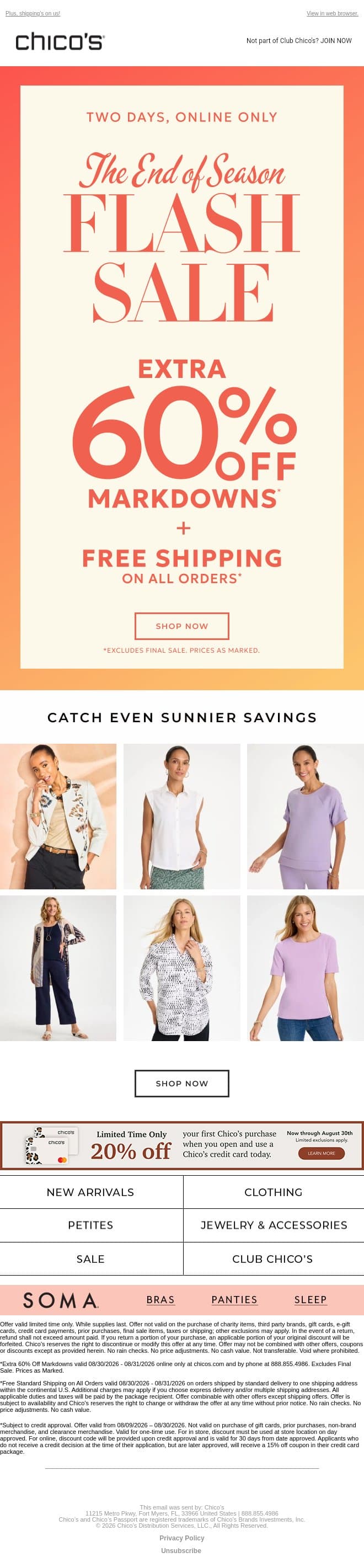Extra 60% off markdowns ☀️ THE TIME IS NOW! email from Chico's screenshot