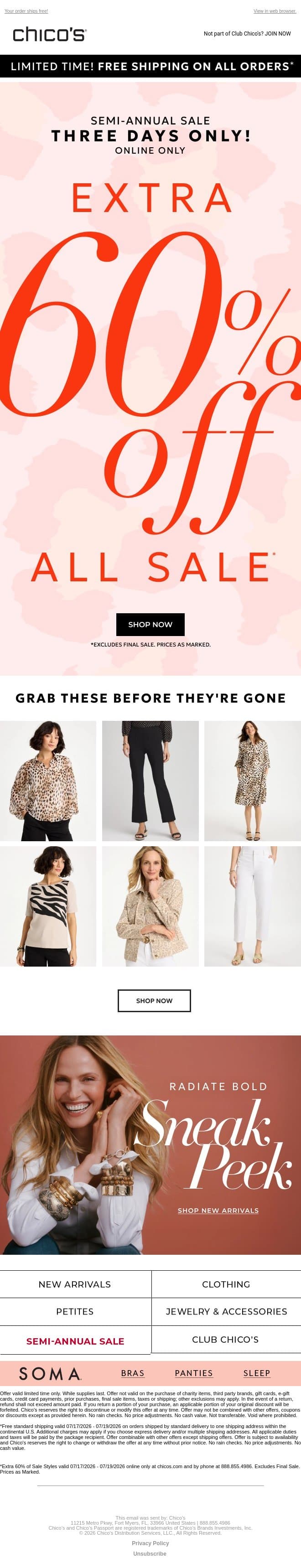 This never happens: EXTRA 60% OFF ALL SALE email from Chico's screenshot