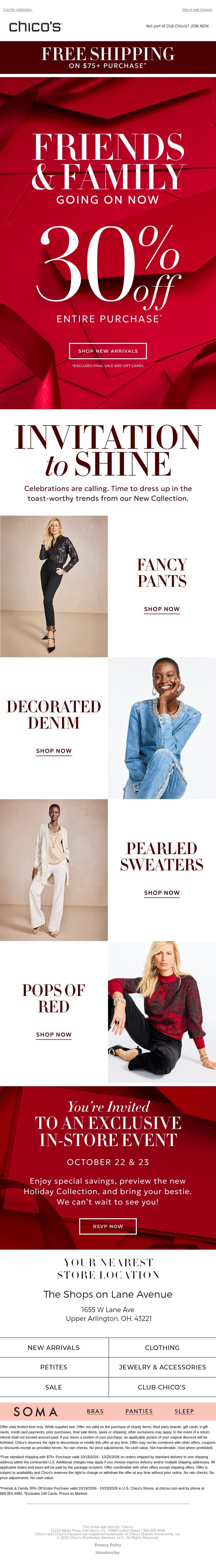 Reserved for you: 30% off + IN-STORE EVENT invite 📩 email from Chico's screenshot