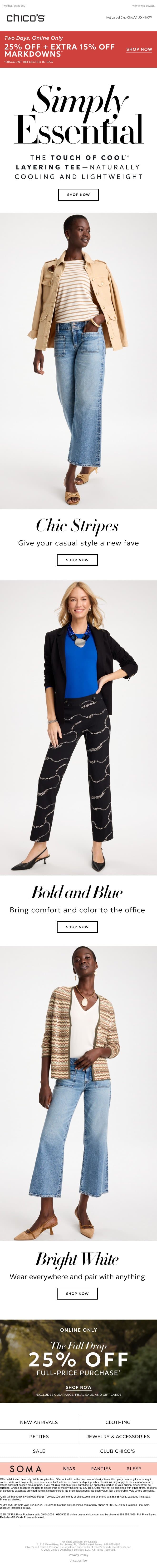 25% + EXTRA 15% off Sale email from Chico's screenshot