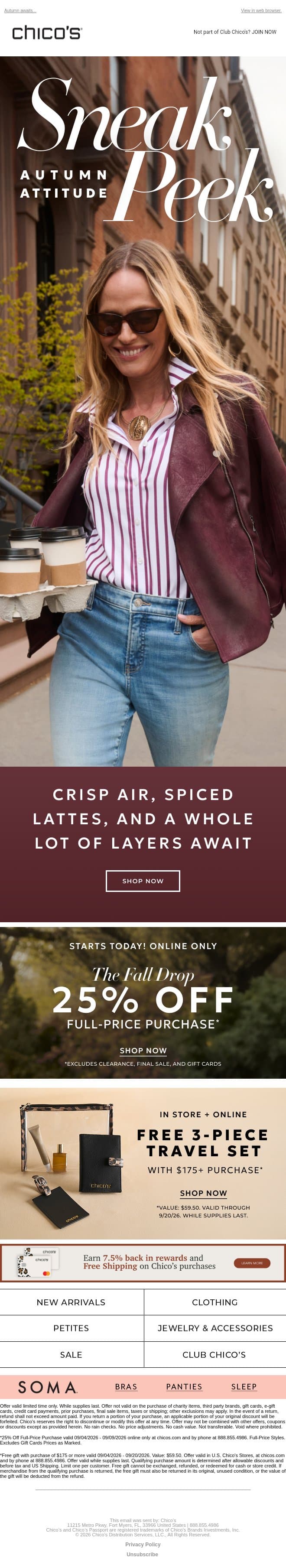 25% off your FALL SNEAK PEEK ☕🍁 email from Chico's screenshot