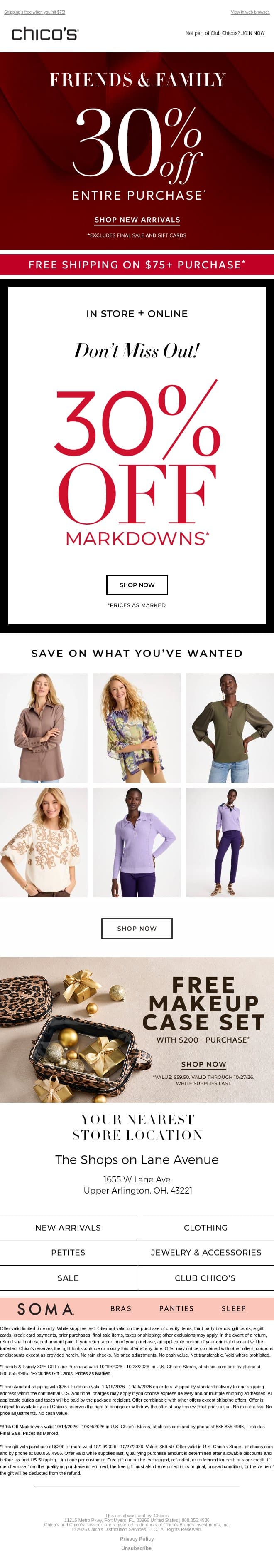 Don’t miss 30% off MARKDOWNS! email from Chico's screenshot