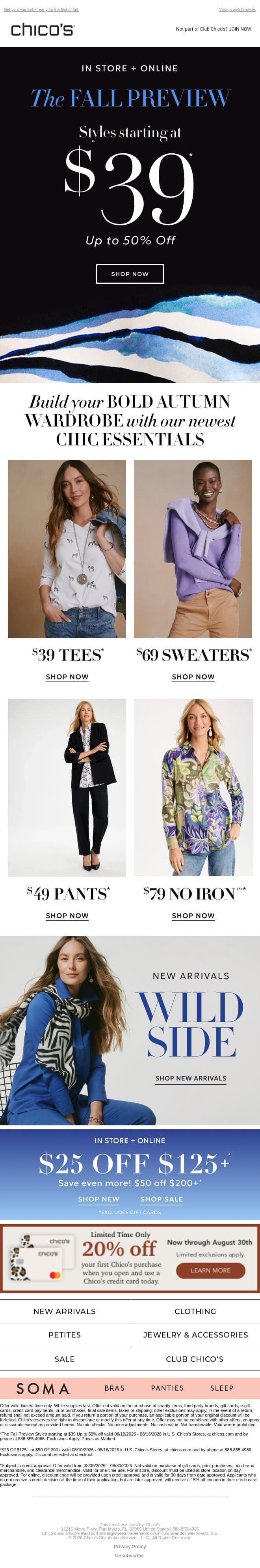 Up to 50% off your autumn starter pack ($39+) email from Chico's screenshot