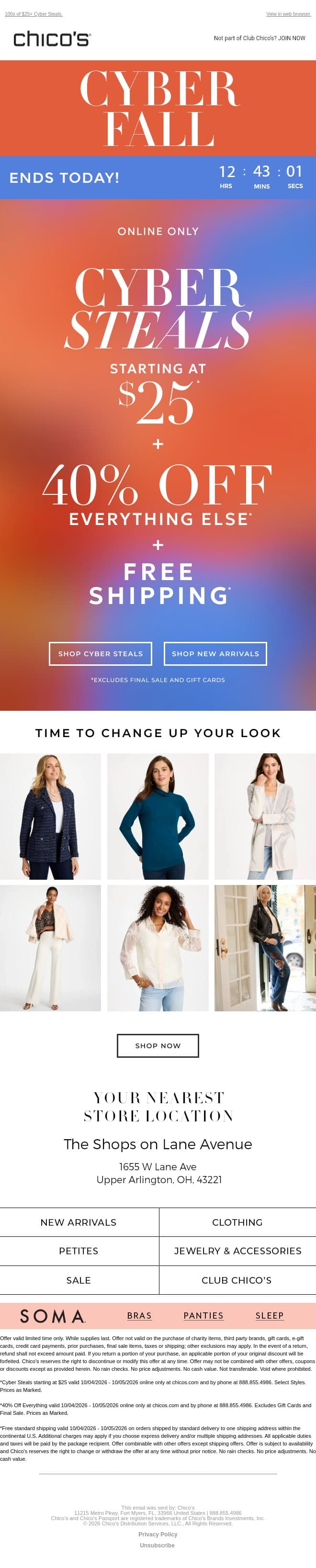 ENTIRE SITE: 40% Off or More + Free Shipping email from Chico's screenshot