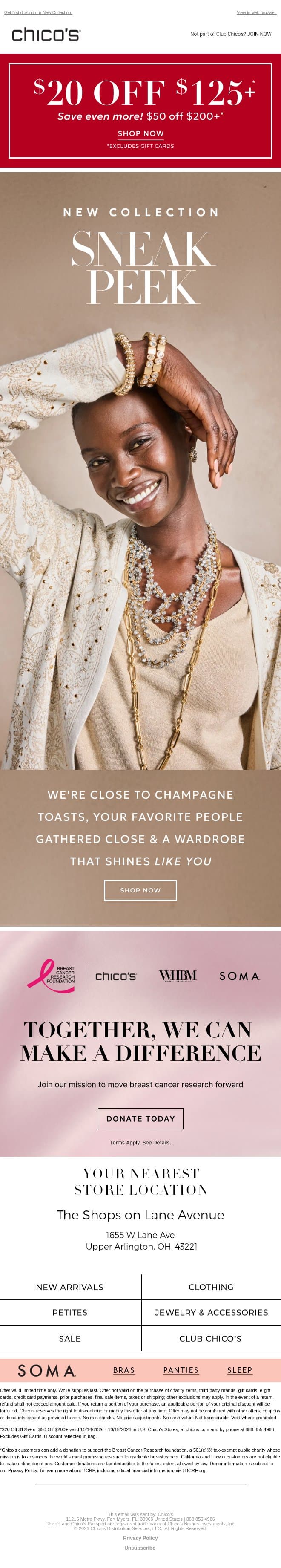 You get a FIRST LOOK + up to $50 off! 🤩 email from Chico's screenshot