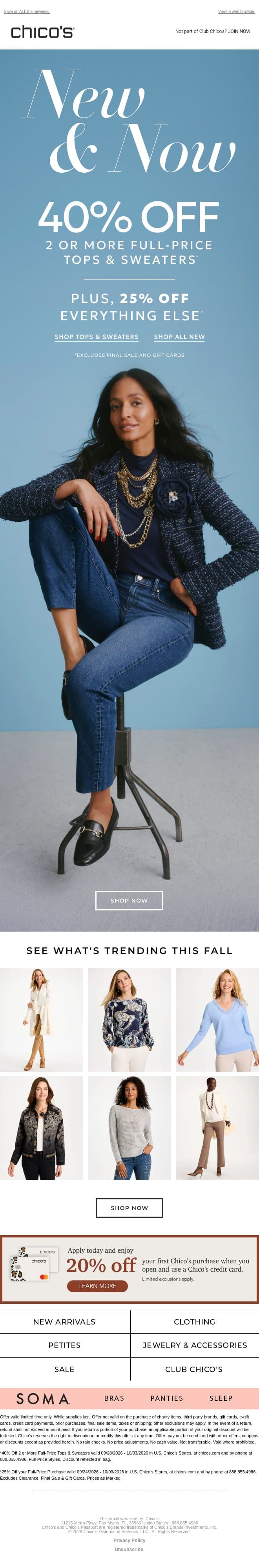 TRENDING NOW: 25%-40% Off email from Chico's screenshot