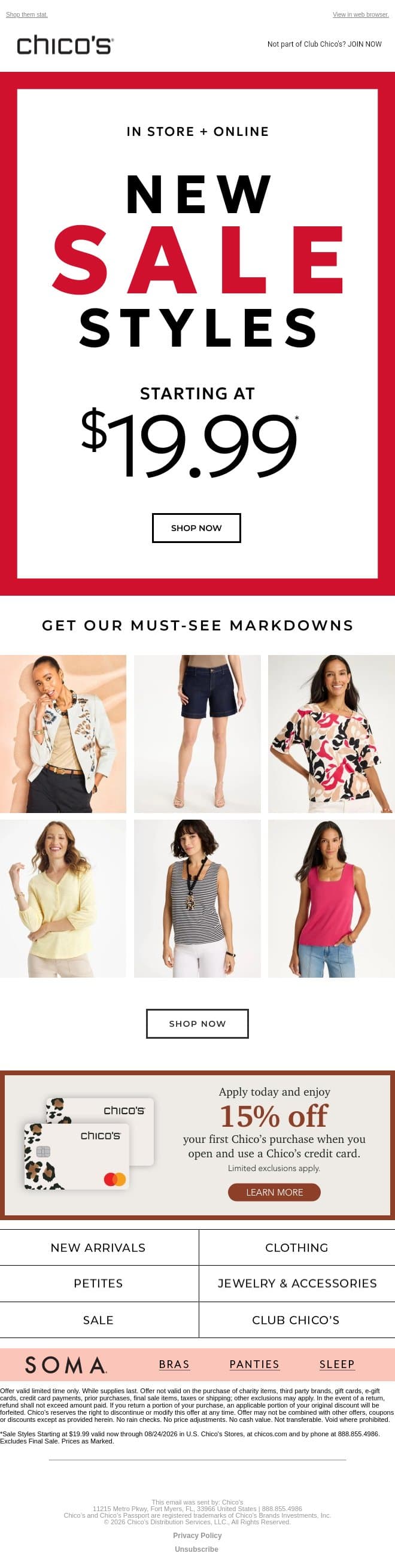 $19.99+ sale styles you'll love email from Chico's screenshot