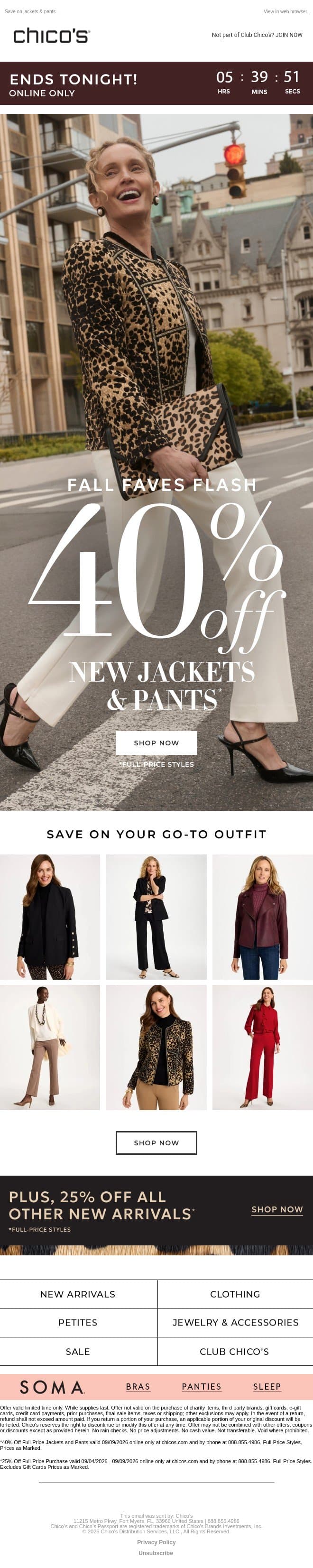 FINAL HOURS! 40% off your favorite fall pieces email from Chico's screenshot