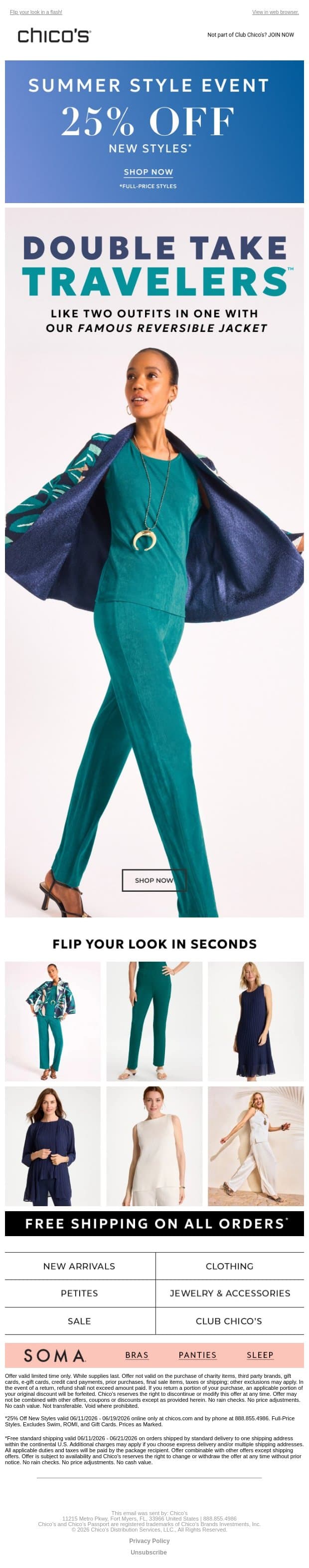 Your 2-in-1 occasion layer + 25% off email from Chico's screenshot