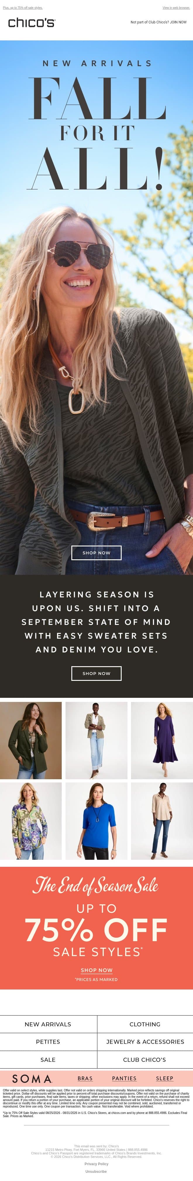 New fall arrivals, fashionably early email from Chico's screenshot