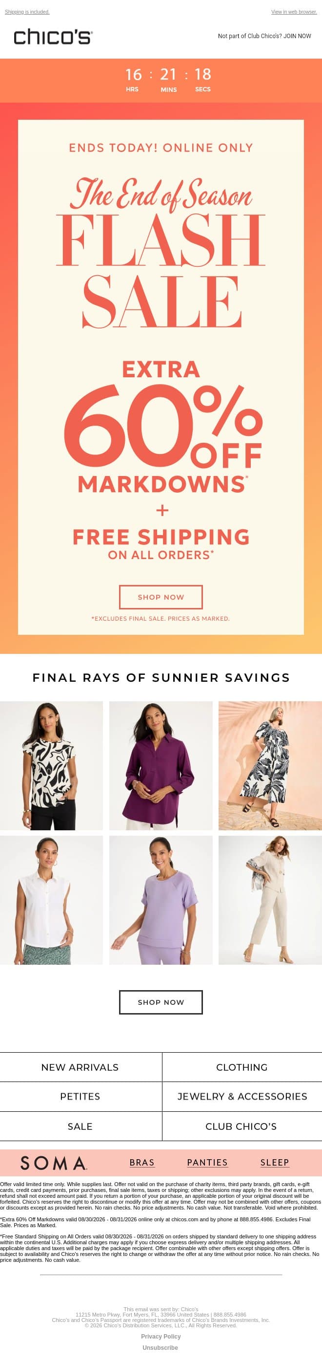 ENDS TODAY! EXTRA 60% OFF MARKDOWNS and... email from Chico's screenshot