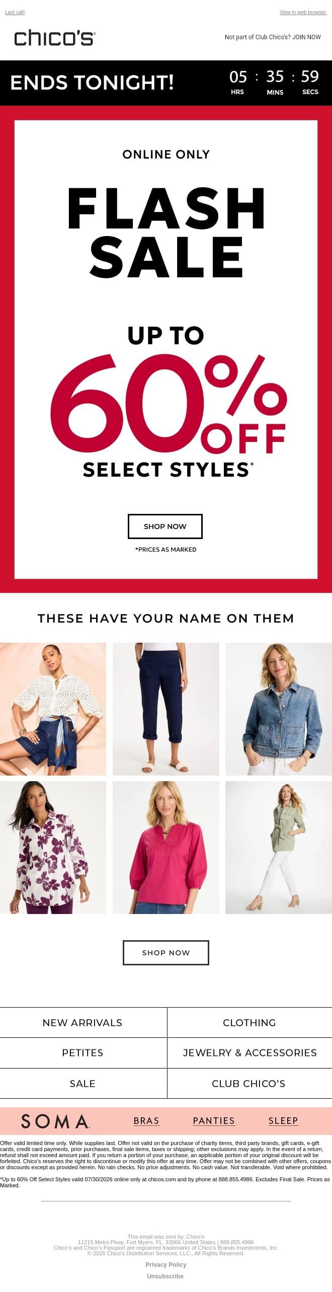 FINAL HOURS! See what’s up to 60% off 👀 email from Chico's screenshot