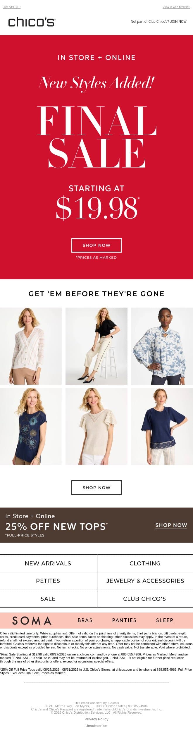 SOS 🚨 NEW FINAL SALE STYLES email from Chico's screenshot