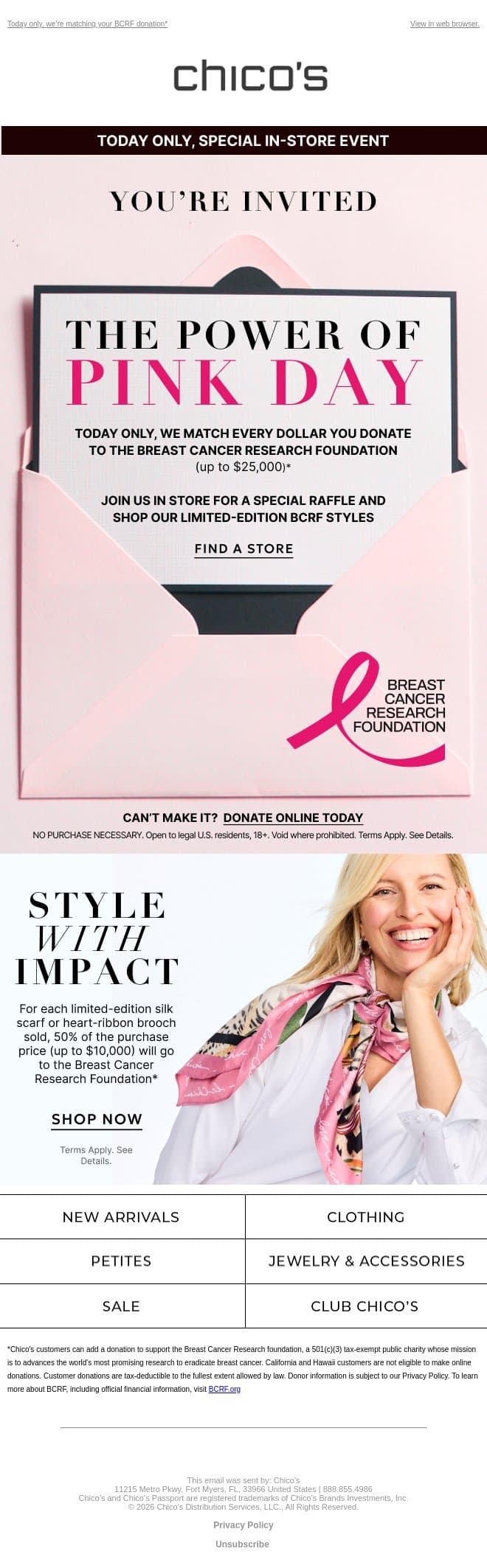 The Power of Pink Day email from Chico's screenshot