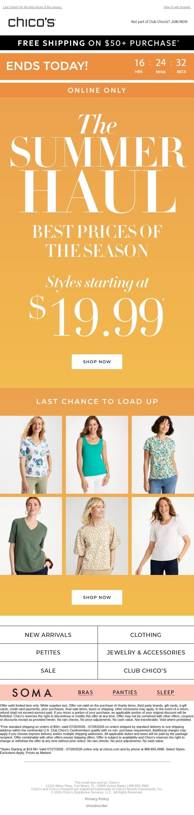ENDS TODAY: The Summer Haul ($19.99+) email from Chico's screenshot