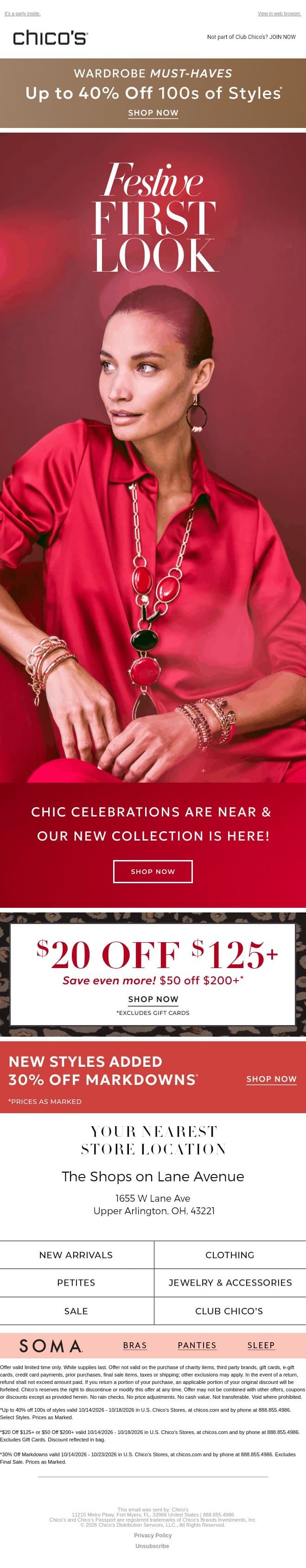 $20-$50 off your very festive first look 🎁 email from Chico's screenshot