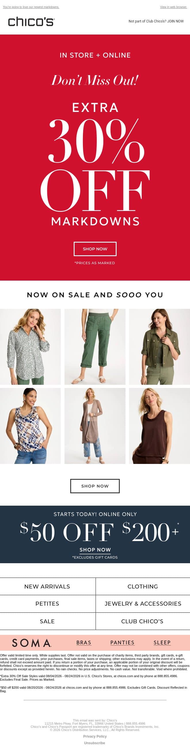 PSA: THESE ARE SO YOU! 🚨 Extra 30% off sale email from Chico's screenshot
