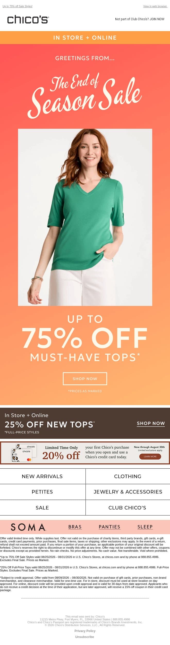 End-of-season Tops Sale? Yes, really. email from Chico's screenshot