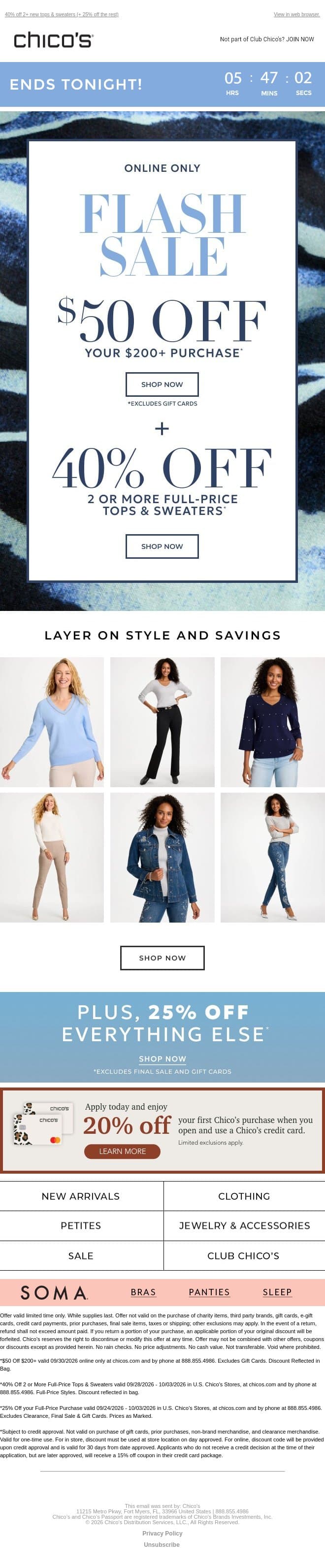 FINAL HOURS! Stack your $50 OFF with... email from Chico's screenshot