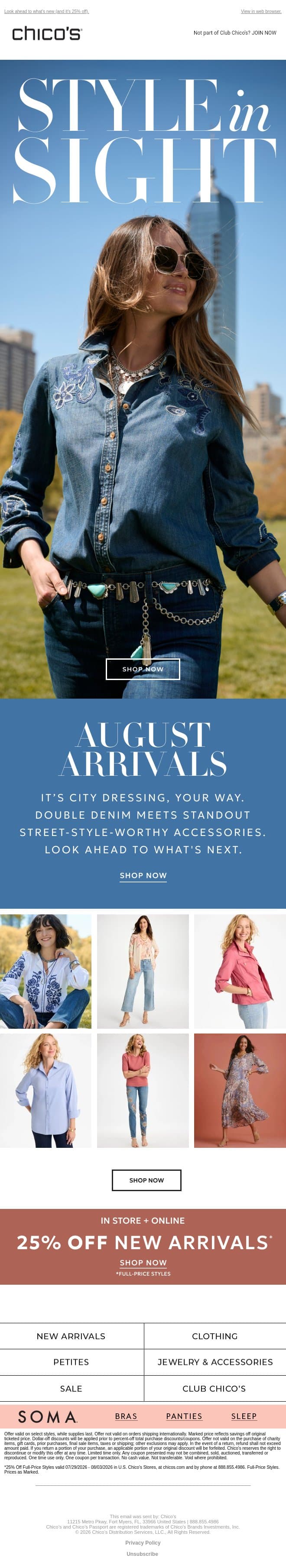 AUGUST ARRIVED EARLY email from Chico's screenshot
