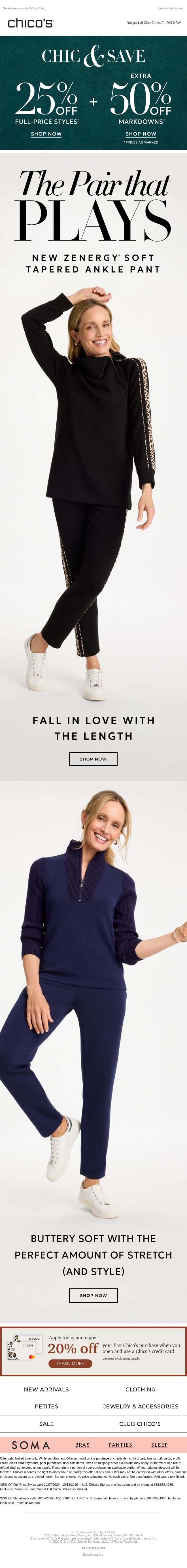 25% Off | What's Next In Everyday Comfort email from Chico's screenshot