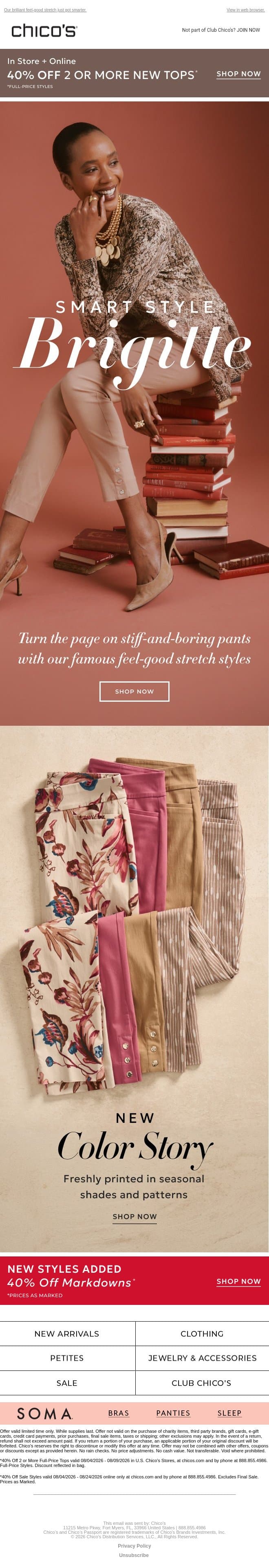 Our Next Chapter in Brigitte + 40% off 2 or more tops email from Chico's screenshot
