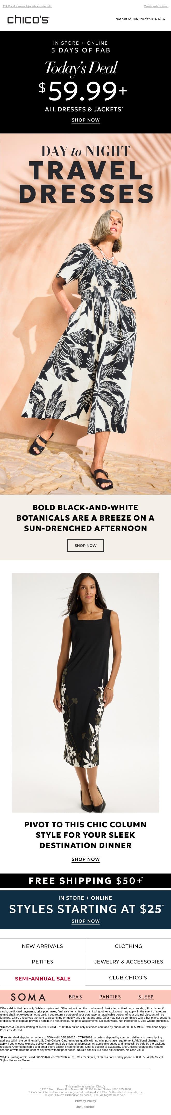 The Only Two Dresses Your Vacation Needs + Don’t Miss Today’s Deal email from Chico's screenshot