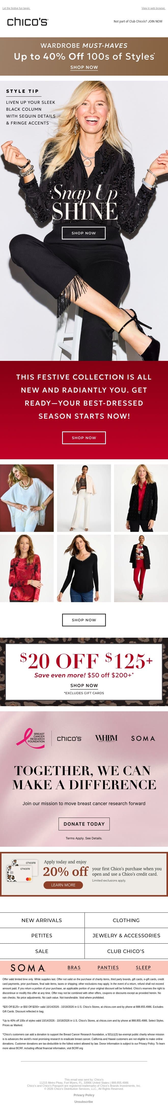 Snap it up: $20-$50 off NEW ARRIVALS email from Chico's screenshot
