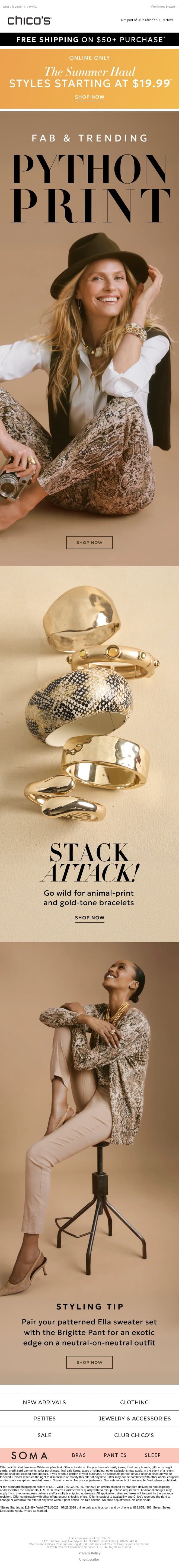 Shed your old animal prints... + styles from $19.99 email from Chico's screenshot