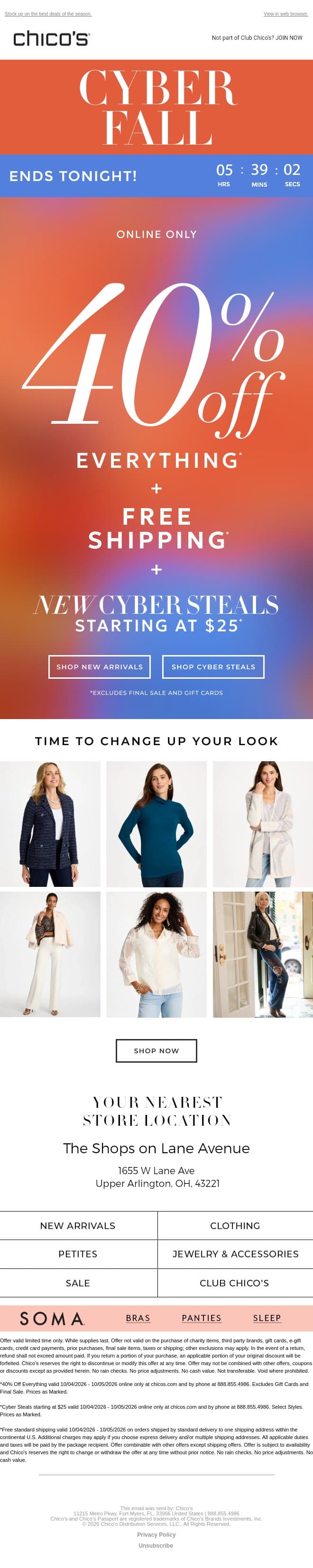 FINAL CALL: 40% Off Everything + CYBER Steals email from Chico's screenshot